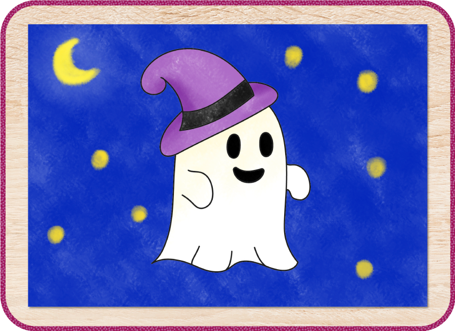 fantasmino di Halloween colorato con la sabbia su cielo notturno blu
