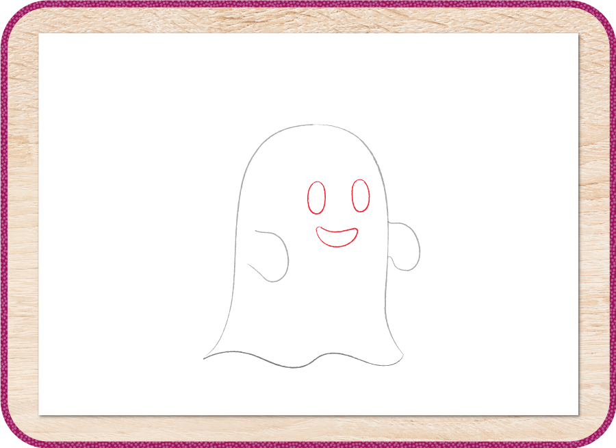 come disegnare un fantasmino passo 5, occhi e bocca