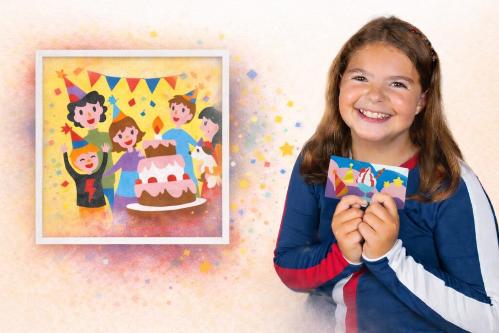 album colorato per un regalo di fine festa di compleanno